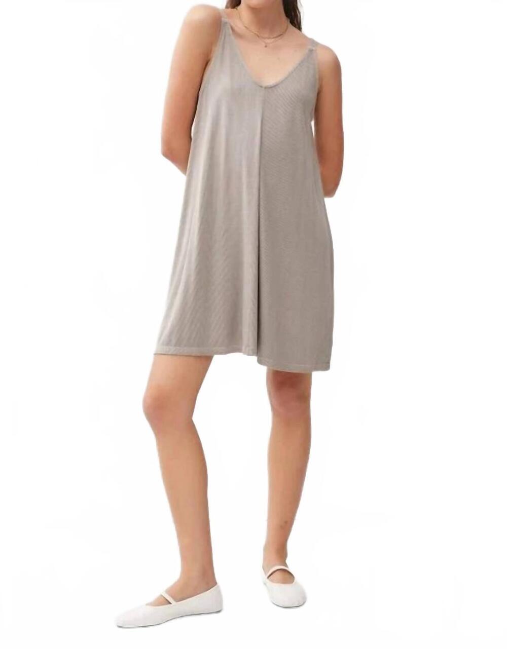 NEW BE COOL ribbed v-neck knit mini dress in grey brown